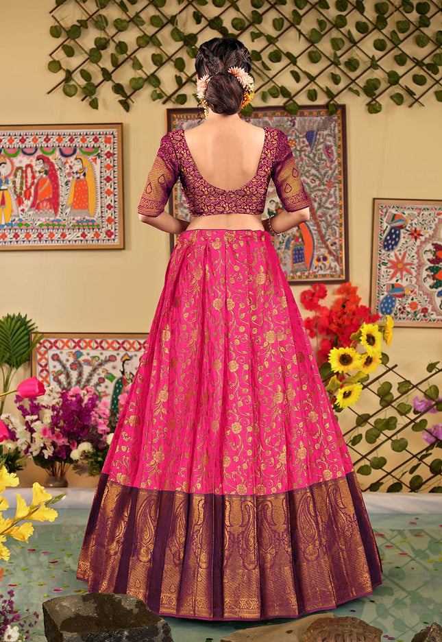Pink Banarasi Pleating Lehenga