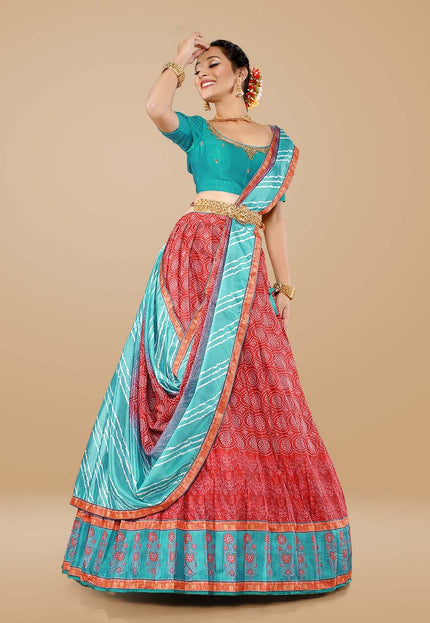 Red Designer Printed Lehenga