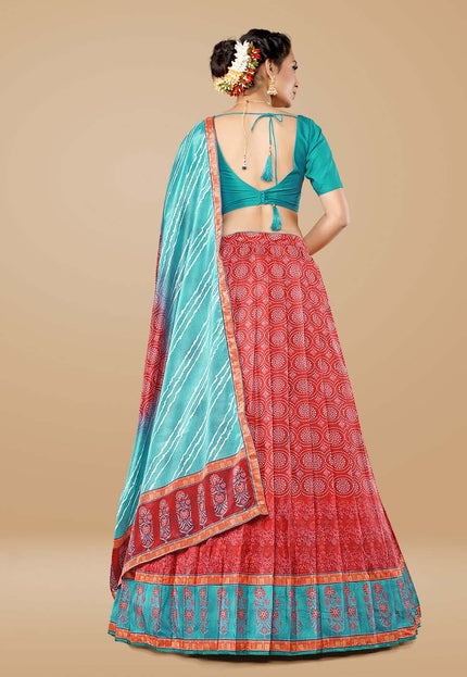 Red Designer Printed Lehenga