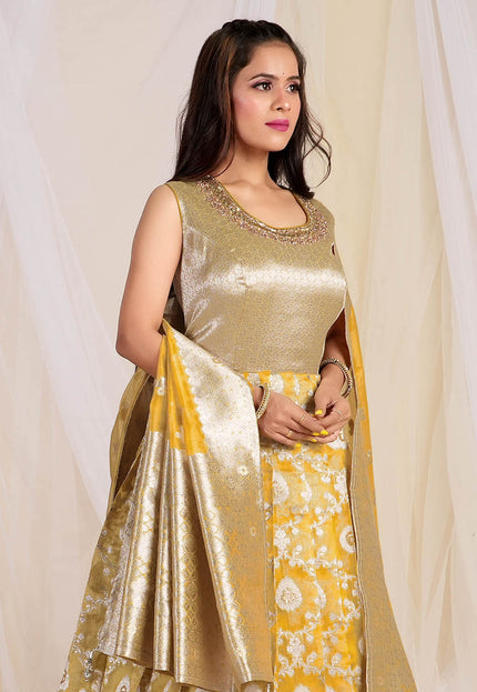 Yellow Banarasi Silk Gown