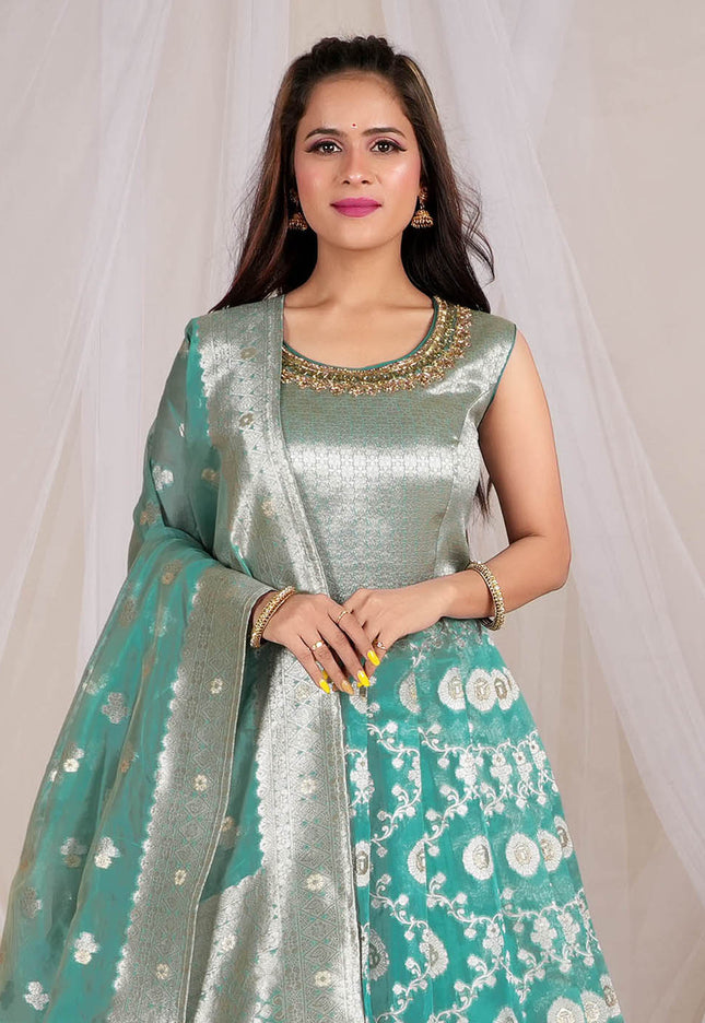 Firozi Banarasi Silk Gown