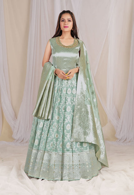 Sea Green Banarasi  Gown