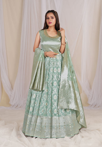 Sea Green Banarasi  Gown