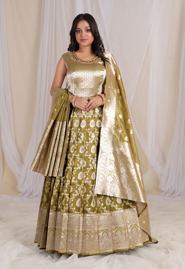 Mehendi Banarasi Silk Gown