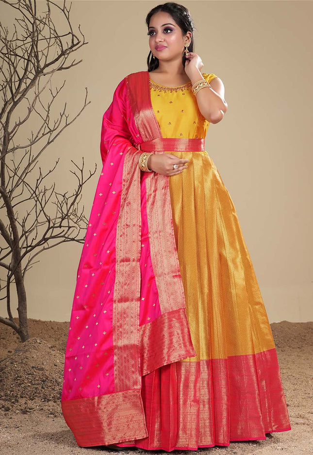 Latest Yellow Kanjivaram Gown 
