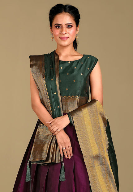 Wine Banarasi Silk Long Frock