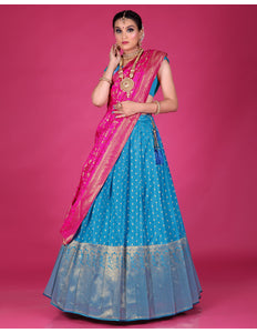 Royal Blue Banarasi Silk Lehenga