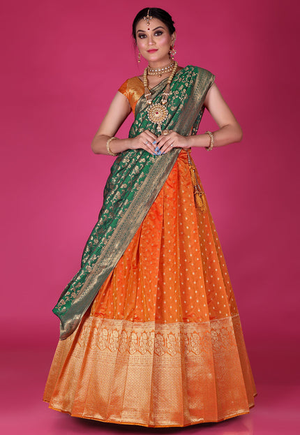 Orange Banarasi Silk Lehenga