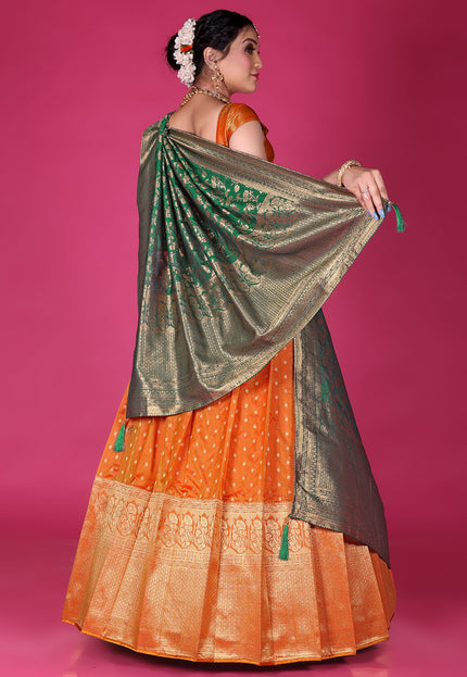 Orange Banarasi Silk Lehenga