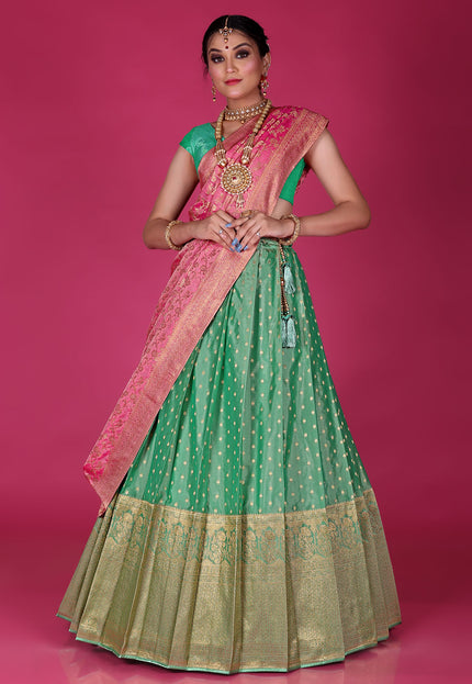 Sea Green Banarasi Silk Lehenga