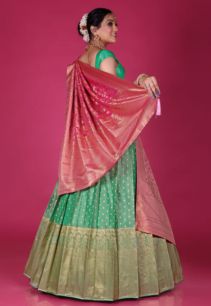 Sea Green Banarasi Silk Lehenga