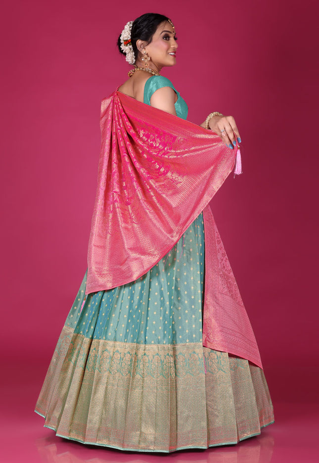 Sky Blue Banarasi Silk Lehenga