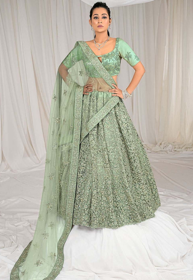 Sea Green Net Lehenga Choli