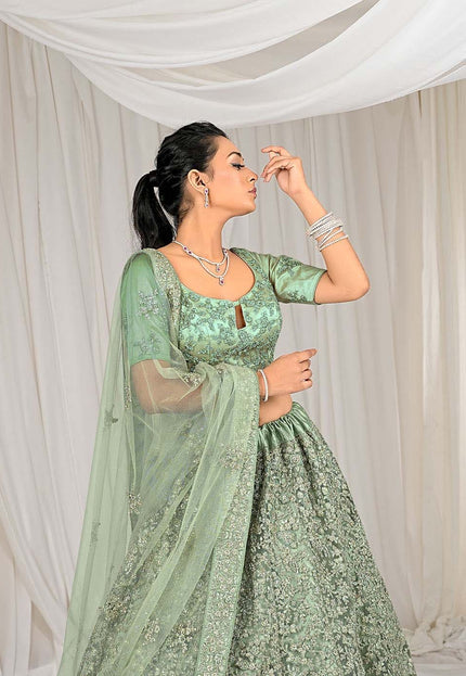 Sea Green Net Lehenga Choli