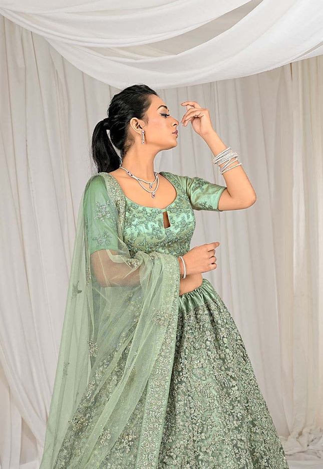 Sea Green Net Lehenga Choli