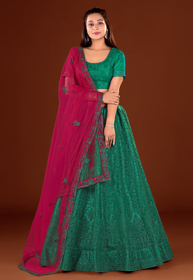 Rama Party wear Net Lehenga