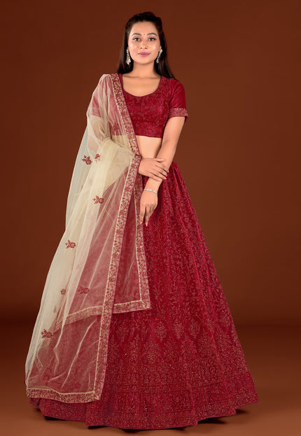 Red Party wear Net Lehenga