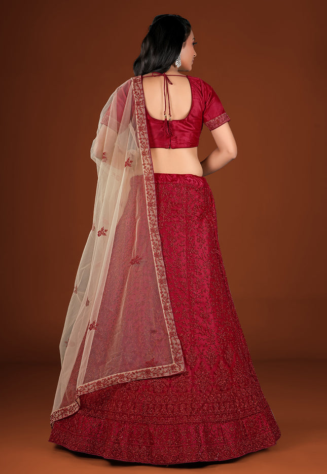 Red Party wear Net Lehenga