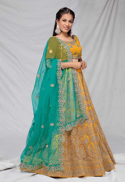 Mustard Designer Net Lehenga