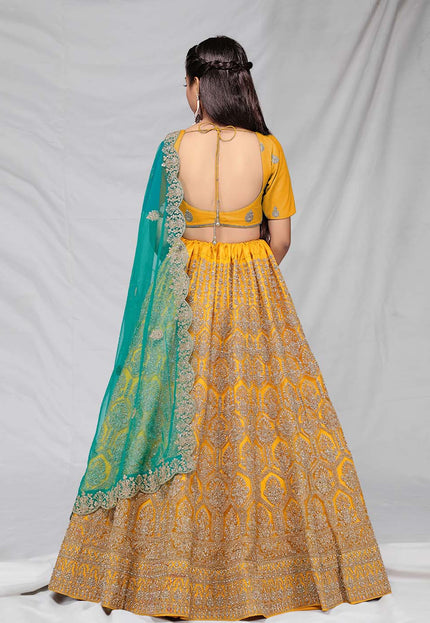 Mustard Designer Net Lehenga