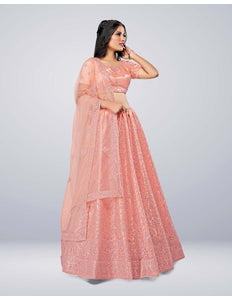 Peach Traditional Net Lehenga