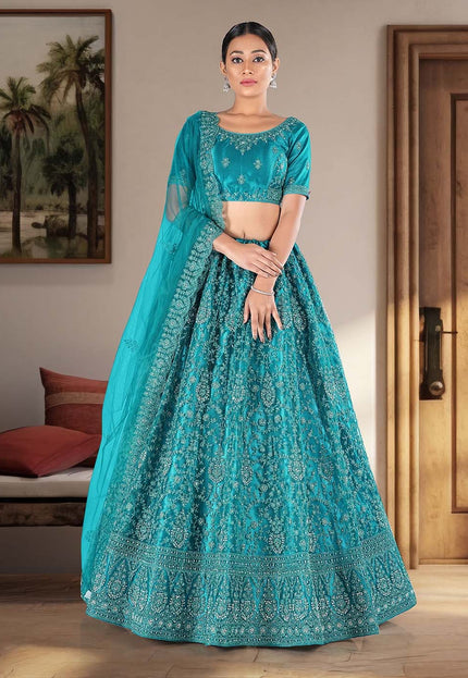 Firozi Designer Net Lehenga