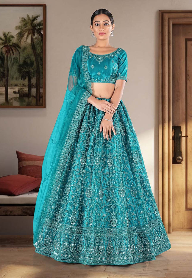 Firozi Designer Net Lehenga