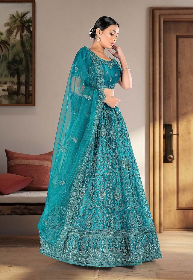 Firozi Designer Net Lehenga