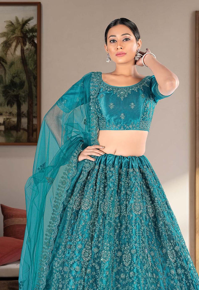 Firozi Designer Net Lehenga