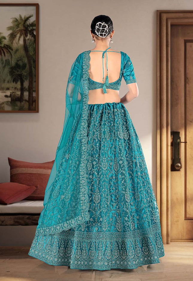 Firozi Designer Net Lehenga