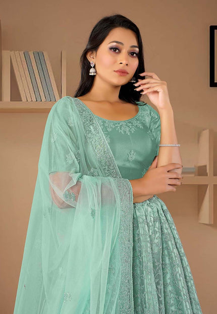 Sea Green Net Designer Lehenga