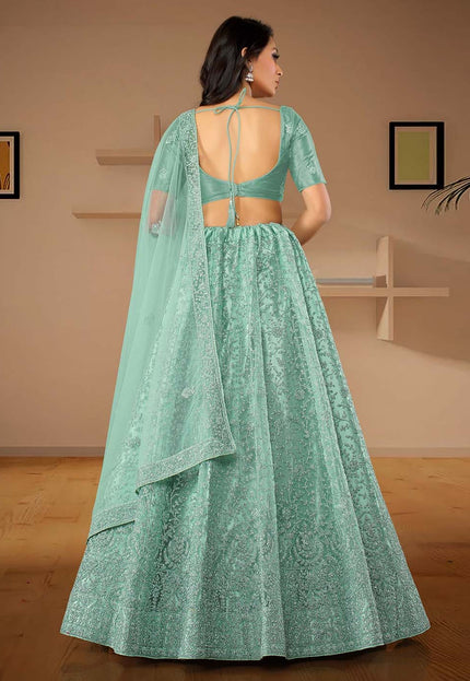 Sea Green Net Designer Lehenga