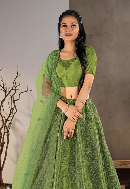 Mehendi Net Semi Stitch Lehenga