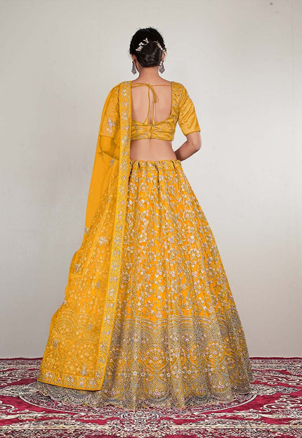 Yellow Designer Net Lehenga Choli