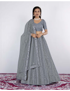 Gray Net Semi Stitch Lehenga