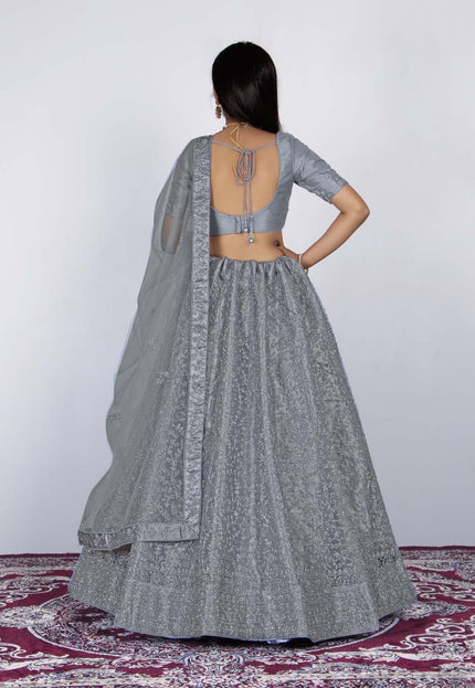 Gray Net Semi Stitch Lehenga