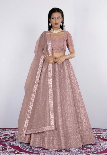 Light Pink Net Semi Stitch Lehenga