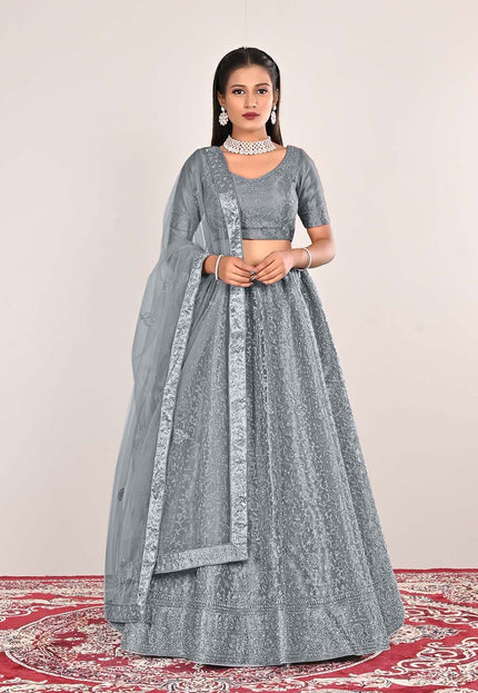 Gray Net Party wear Lehenga