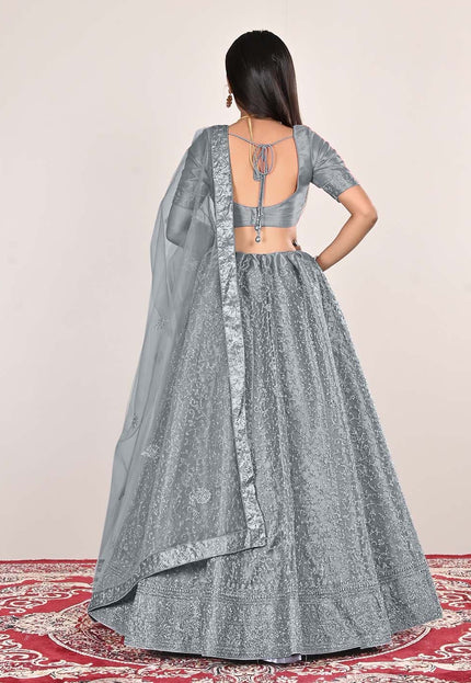 Gray Net Party wear Lehenga