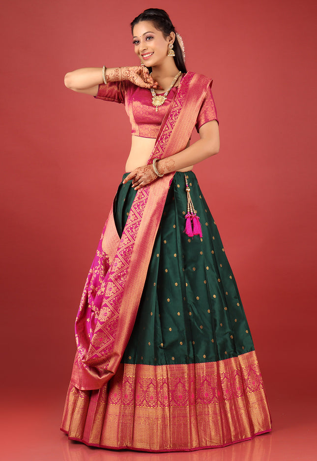 Green Banarasi Lehenga Choli For Wedding Function