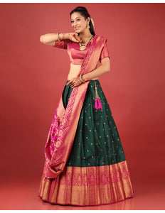 Green Banarasi Lehenga Choli For Wedding Function