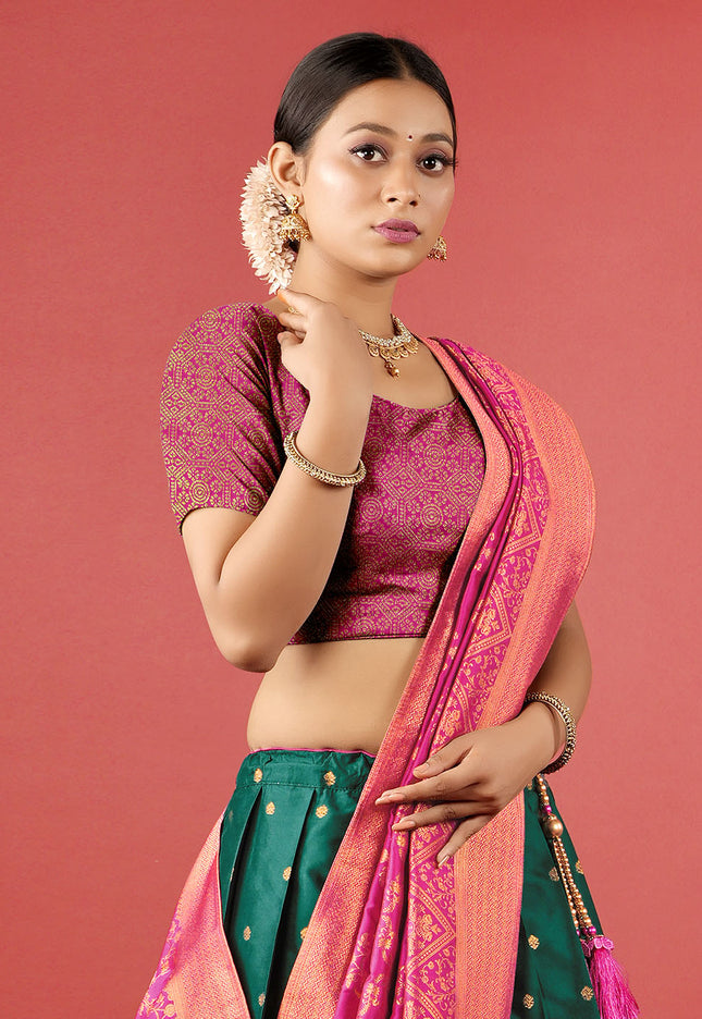 Green Banarasi Lehenga Choli For Wedding Function