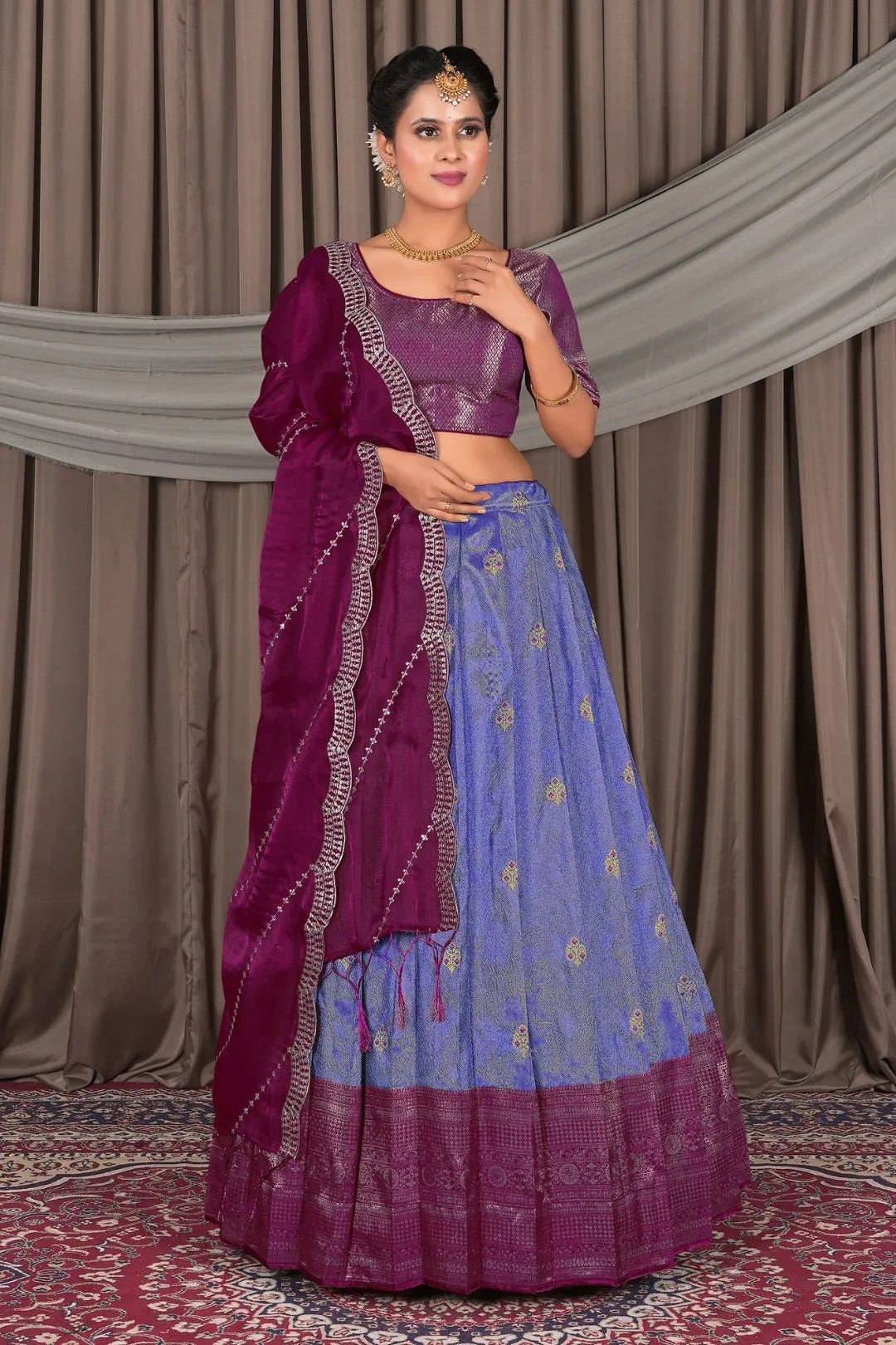 Blue Banarasi Silk Lehenga Choli In Festival