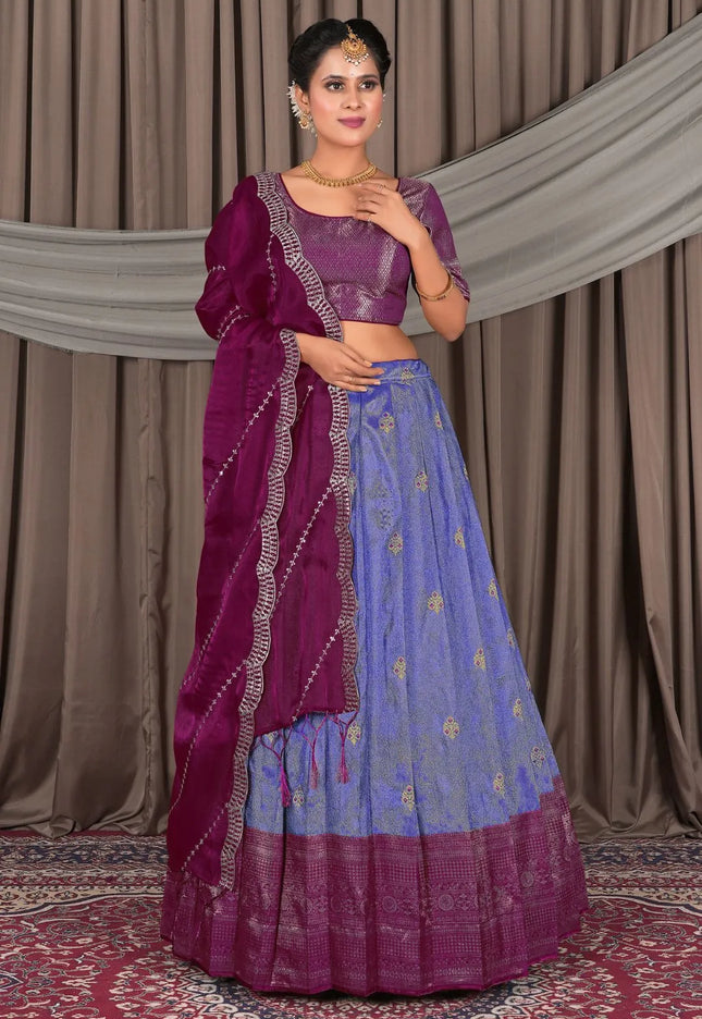 Blue Banarasi Silk Lehenga Choli In Festival
