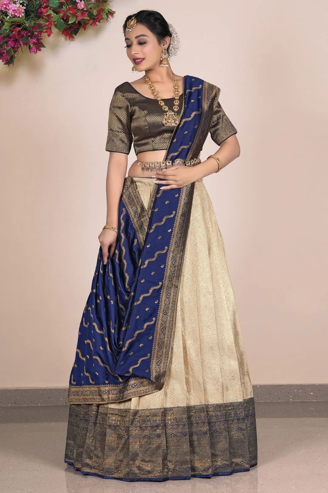 Chiku Banarasi Silk Lehenga With Zari Woven