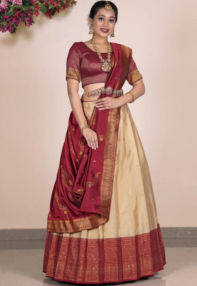 Chiku Banarasi Silk Zari Lehenga Choli For Women