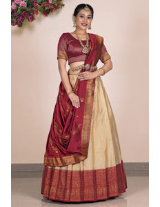 Chiku Banarasi Silk Zari Lehenga Choli For Women