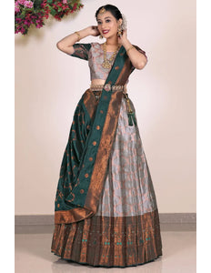 Gray Banarasi Silk Half Saree Lehenga For Women