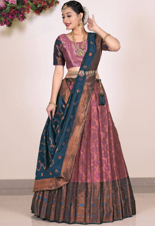 Magenta Banarasi Silk Half Saree Lehenga For Women