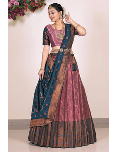 Magenta Banarasi Silk Half Saree Lehenga For Women